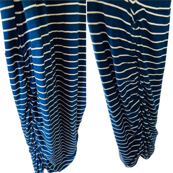 Athleta Striped Racerback Dress Size Small Navy Blue White Ruched Stretch Knit - Picture 9 of 12
